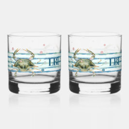 HIS & HER'S BEACH TOWN, WATERVERF CRAB ART WHISKY GLAS