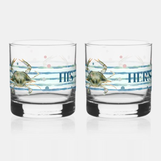 HIS & HER'S BEACH TOWN, WATERVERF CRAB ART WHISKY GLAS (Achterkant)