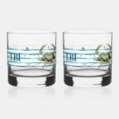 HIS & HER'S BEACH TOWN, WATERVERF CRAB ART WHISKY GLAS (Links)