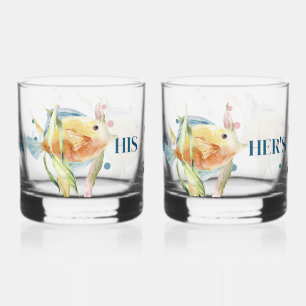 HIS & HER'S BEACH TOWN, WATERVERF TROPICAL FISH WHISKY GLAS