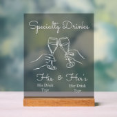 His & Hers Drinks - Special Wedding Drink Bar Sign Acryl Bord (Neutraal)