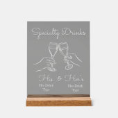 His & Hers Drinks - Special Wedding Drink Bar Sign Acryl Bord (Voorkant)