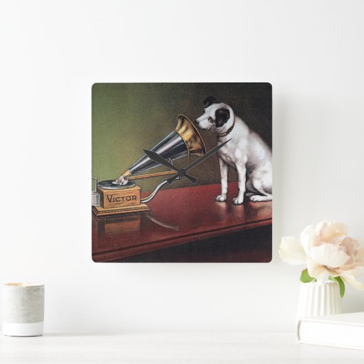 HIs Master's Voice  Kleur Vierkante Klok (Huis)