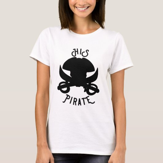 HIS Pirate Black Crossbones Skull & Sword White T-shirt (Voorkant)