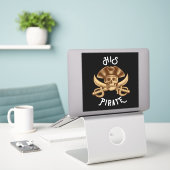 HIS Pirate Skull & Sword Black Sticker (Laptop op bureau)
