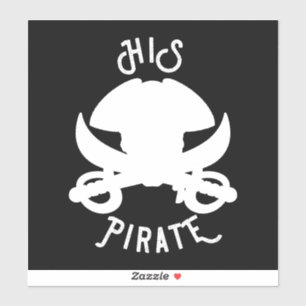 HIS Pirate White Crossbones Skull & Sword Sticker