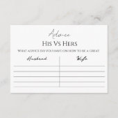 His Vs Hers Advice Card Advieskaart (Voorkant)
