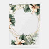 Hisbiscus Monstera Botanische Bloemen Gouden Bruil Acryl Bord (Voorkant)