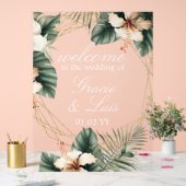 Hisbiscus Monstera Botanische Bloemen Gouden Bruil Acryl Bord (Huwelijk)