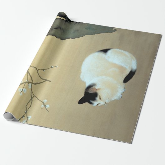 Hishida Shunso Cat en Plum Blossom Cadeaupapier (Uitgerold)