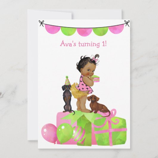 Hispanic Baby Girl Dachshund Party Invitation Kaart (Voorkant)