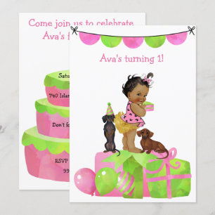 Hispanic Baby Girl Dachshund Party Invitation Kaart