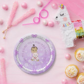 Hispanic Baby Girl Holding Teddy Bear Baby shower Papieren Bordje (Feest)