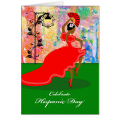 Hispanic Day, Flamenco Dancer in Red Dress, Fan (Voorkant)