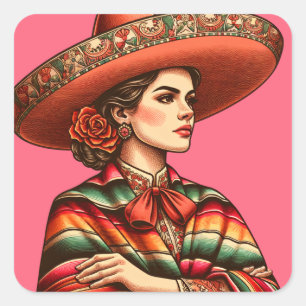 Hispanic Heritage Latina Sarape Party Favoriet Vierkante Sticker