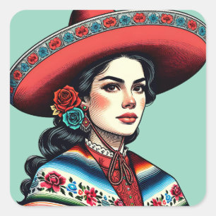 Hispanic Heritage Latina Sarape Party Favoriet Vierkante Sticker