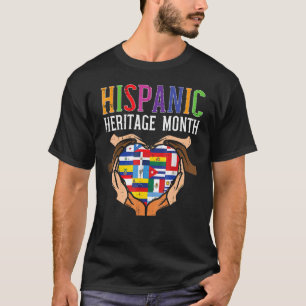 Hispanic Heritage Month Hands Heart Flags Mannen W T-shirt