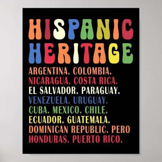 Hispanic Heritage Month Landen Namen T-shirt Poster (Voorkant)