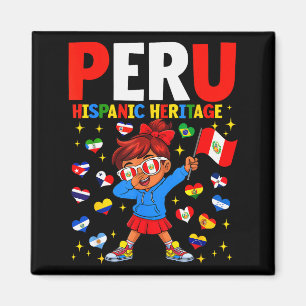 Hispanic Heritage Month Peru Vlag Peruviaans Meisj Magneet