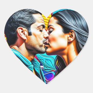 Hispanic koppel zoenen in liefde hart sticker