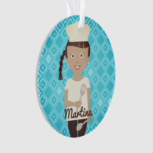 Hispanic meisje chef-kok pet spatel gepersonalisee ornament (voorkant)