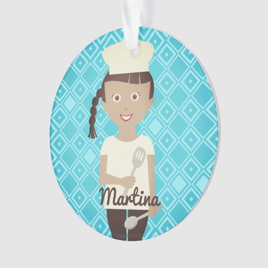 Hispanic meisje chef-kok pet spatel gepersonalisee ornament (voorkant)