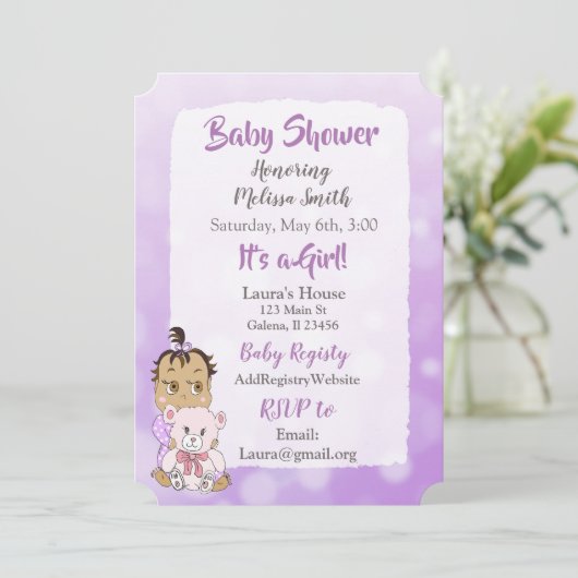 Hispanic meisje met teddybeer baby showier kaart (Staand voorkant)