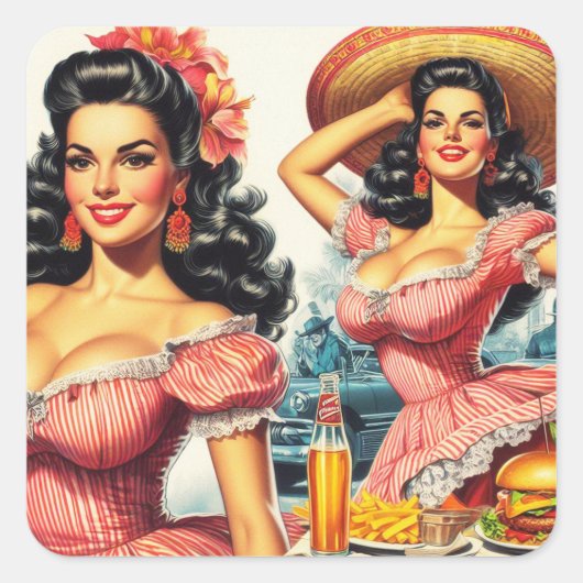  hispanic vrouw illustratie vierkante sticker (Voorkant)