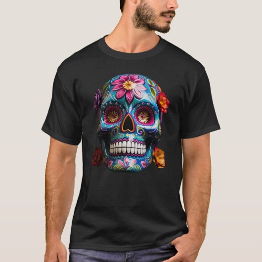 Hispanics Erfgoed Halloween Schedel T-shirt (Voorkant)
