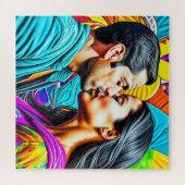 Hispanisch stel zoenend uit liefde legpuzzel (Horizontaal)