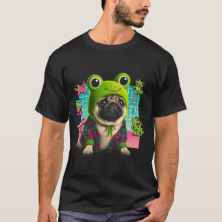 Hispter pug met een kikkerhoed op t-shirt