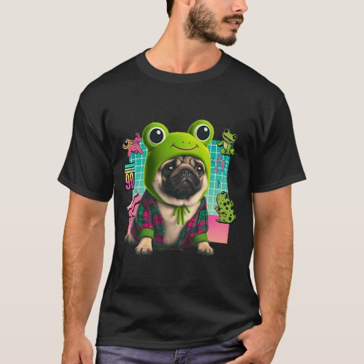 Hispter pug met een kikkerhoed op t-shirt (Voorkant)
