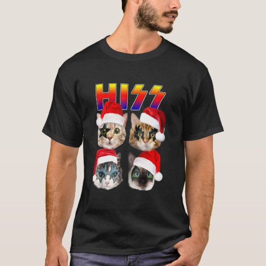 Hiss Funny Cats Kittens Rock Rockin Cats Santa Chr T-shirt (Voorkant)
