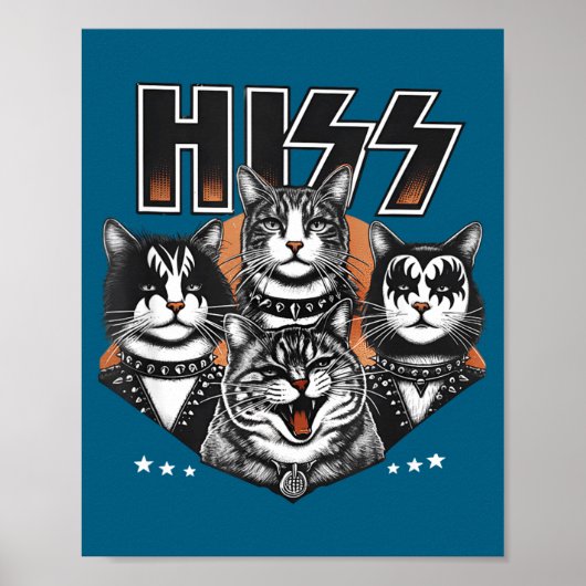 Hiss Funny Cats Kittens Rock Rockin Funny Cat Poster (Voorkant)