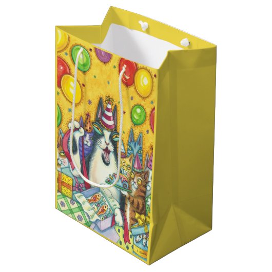 Hiss N' Fitz CAT BIRTHDAY PARTY GIFT BAG Medium Cadeauzakje (Voorkant Gekanteld)