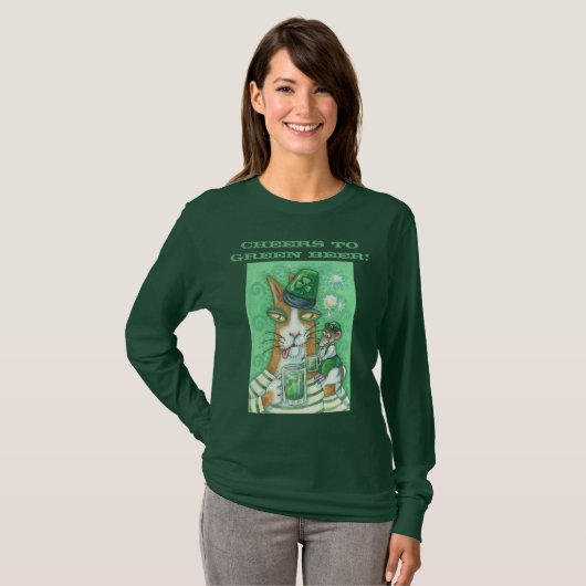 Hiss N Fitz Cat GREEN BEER LONG SLEEVE T SHIRT (Voorkant volledig)