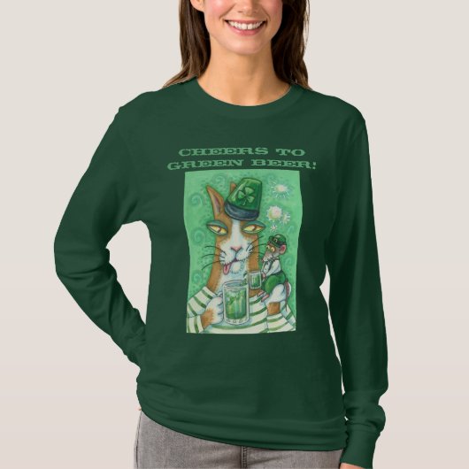 Hiss N Fitz Cat GREEN BEER LONG SLEEVE T SHIRT (Voorkant)