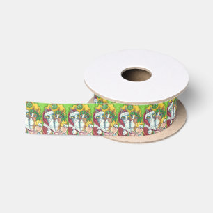 HISS N' FITZ CAT KISSING SANTA CHRISTMAS RIBBON SATIJNEN LINT