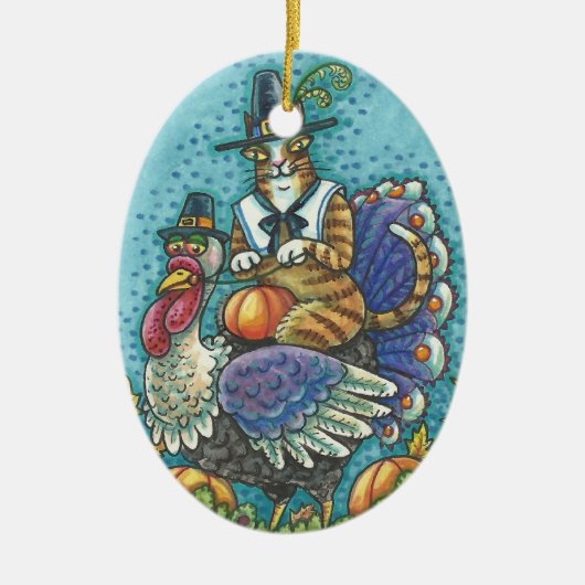 HISS N' FITZ CAT OP THANKSGIVING TURKIJE ORNAMENT (Voorkant)