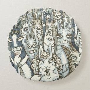 Hiss N' Fitz CAT PARTY ACCENT PILLOW Round Rond Kussen