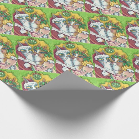Hiss N' Fitz CAT SANTA CHRISTMAS WRAPPING PAPER Cadeaupapier (Hoek)