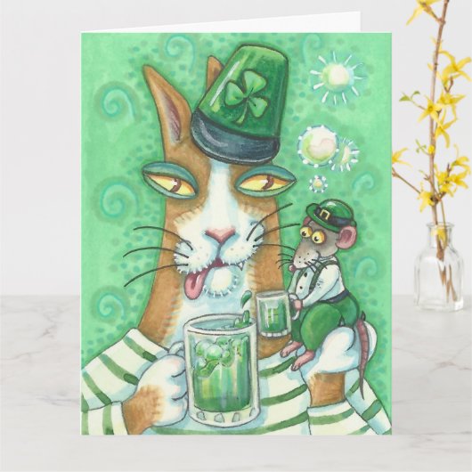 Hiss N' Fitz Cat ST. PATRICK'S DAG KAART Groot (Gele Bloem)