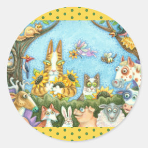 HISS N' FITZ CATS AND MENAGERIE OF FRIENDS, FUNNY RONDE STICKER