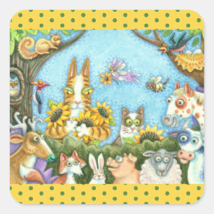 HISS N' FITZ CATS AND MENAGERIE OF FRIENDS, FUNNY VIERKANTE STICKER