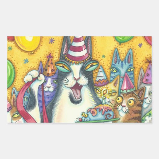 Hiss N' Fitz Cats BIRTHDAY STICKERS Rechthoek (Voorkant)