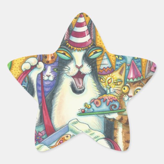 Hiss N' Fitz Cats BIRTHDAY STICKERS Sheet Stars (Voorkant)