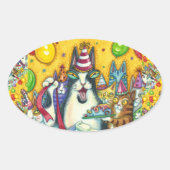 HISS N' FITZ CATS, KITTENS, MICE, FUNNY BIRTHDAY OVALE STICKER (Voorkant)
