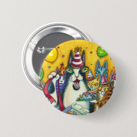 HISS N' FITZ CATS, KITTENS, MICE, FUNNY BIRTHDAY RONDE BUTTON 5,7 CM (Voorkant /achterkant)