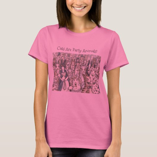 Hiss N' Fitz Cats PARTY ANIMALS T SHIRT Pink (Voorkant)