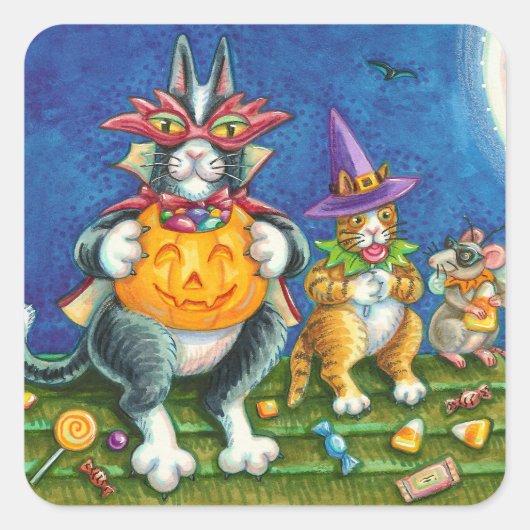 HISS N' FITZ CATS, TRICK OR TREAT GRAPPIGE HALLOWE VIERKANTE STICKER (Voorkant)